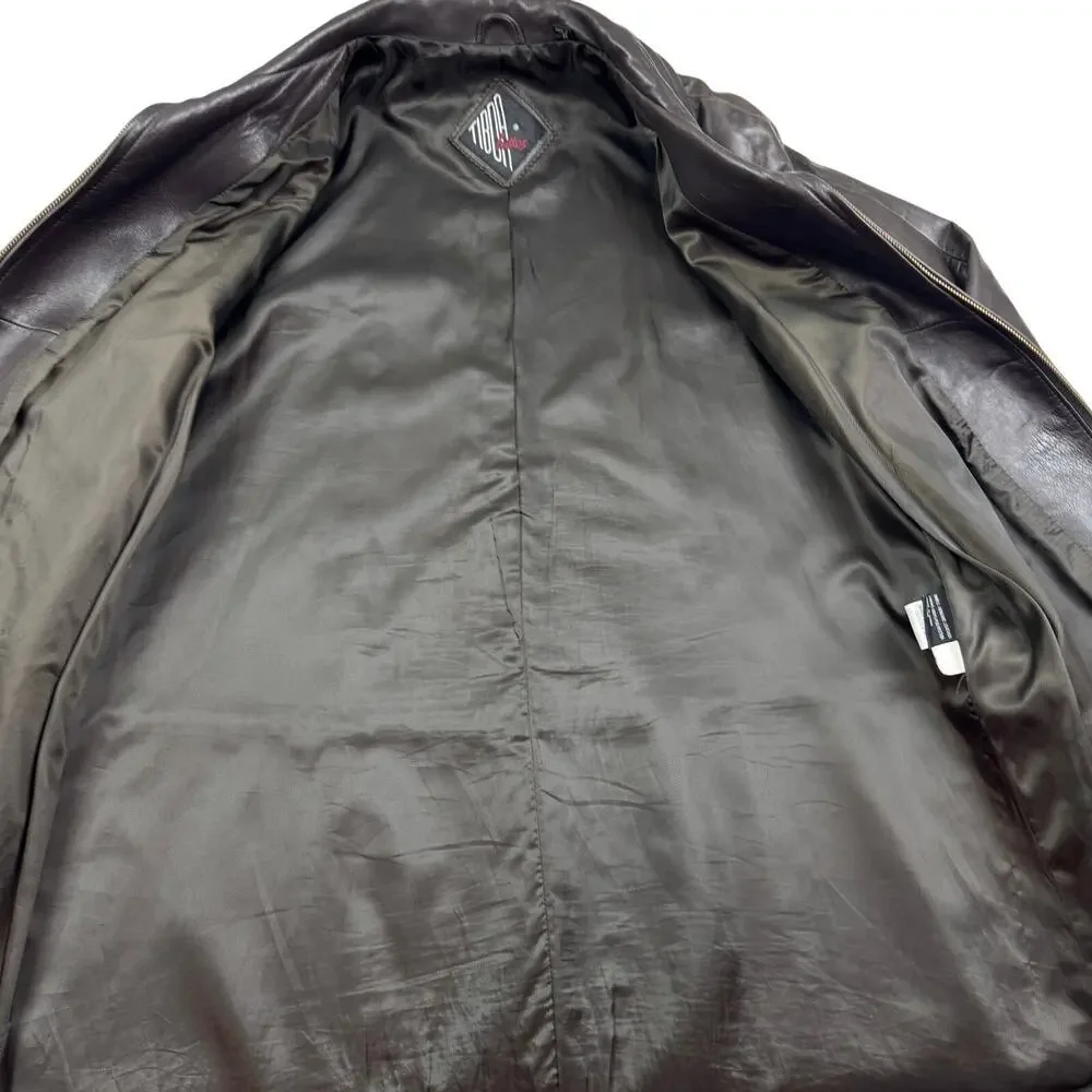 Tibor Leathers Vintage Long Line Dark Brown Zip Front Leather Coat Women's M